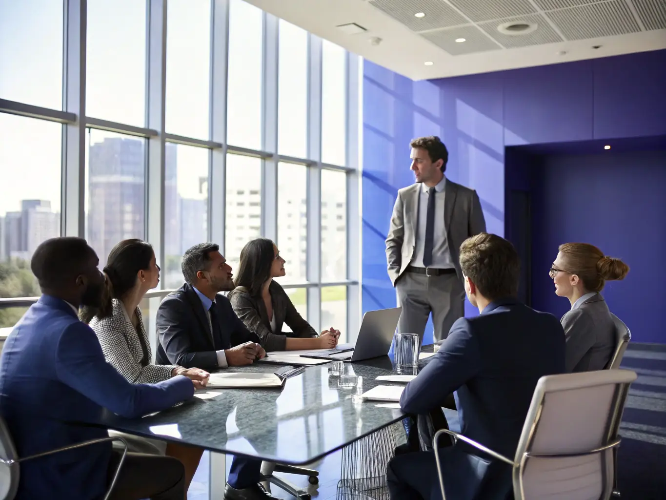 A consultant is leading a change management workshop with a group of employees, fostering collaboration and open communication to facilitate a smooth transition.